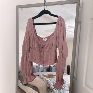 Cropped Mauve Long Sleeve Keyhole Smocked Top